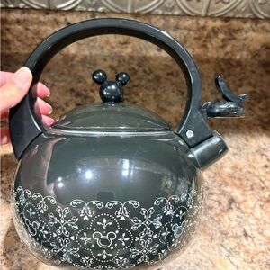 Original Disney Black Teakettle with White Filigree and Mickey Knob